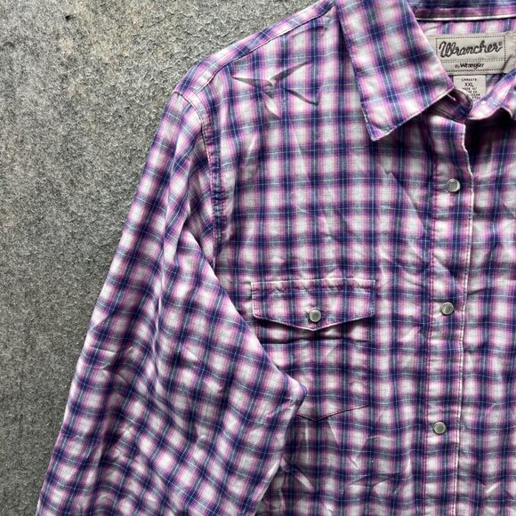 Wrancher Wrangler Shirt Womens 2XL Purple Pink Plaid Long Sleeve Western Snap - Picture 3 of 10